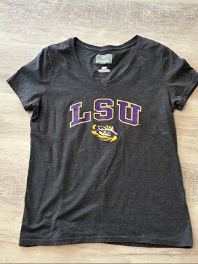 Fanatics LSU V-Neck Tee in Charcoal with Purple & Gold Logo